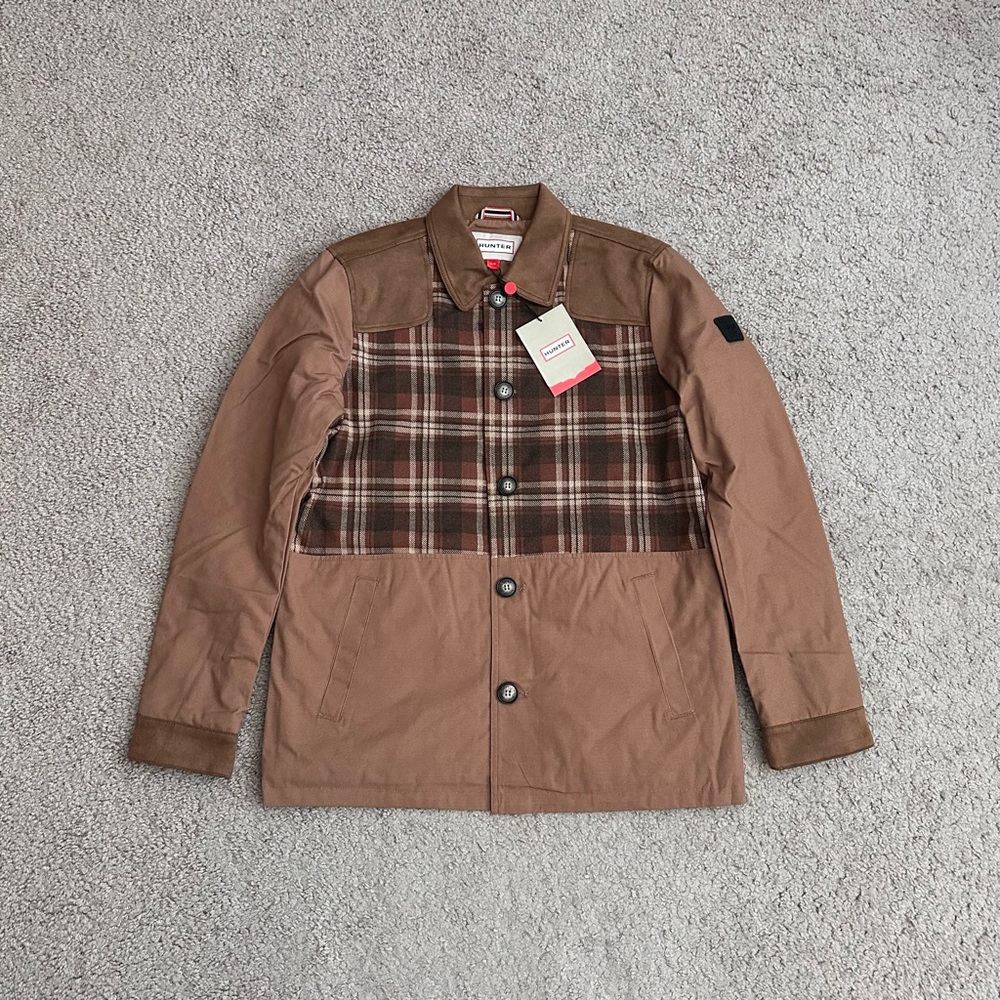 Hunter Lined Canvas Jacket Brown Plaid Mens S Barn Coat Rugged Utility Gorpcore
